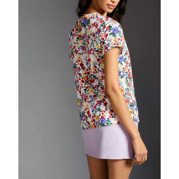 Anthropologie T.La Tunic Top Womens XL Floral Classic V Neck Short Sleeve Boho - Picture 2 of 13